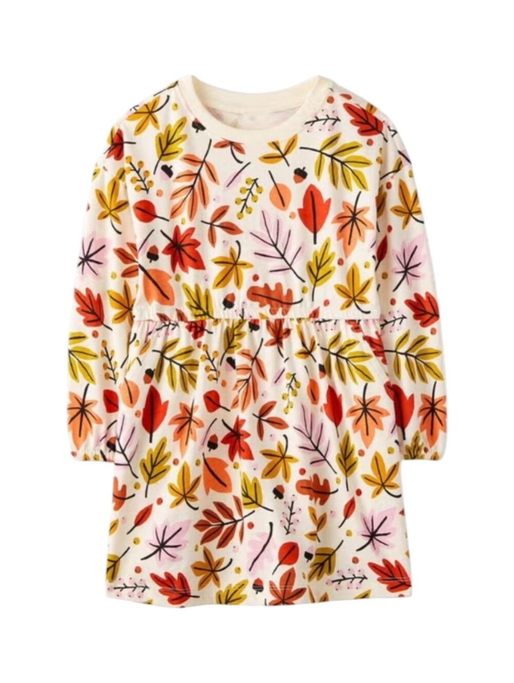 Hanna Andersson Kids Long Sleeve Dress Cotton Fall Foliage Leaves Girls 120 6 7